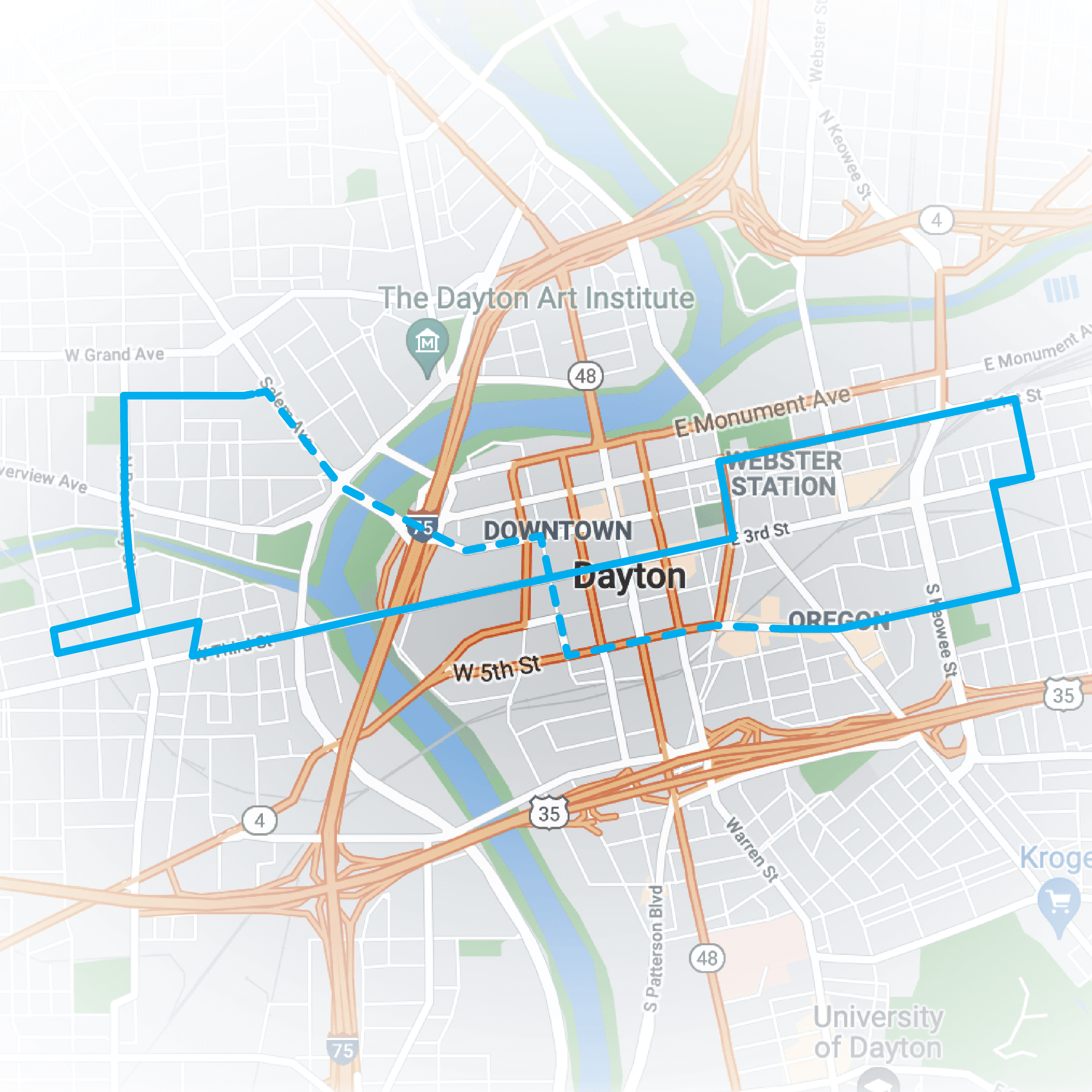 Dayton Bike Meet route map without stop markers